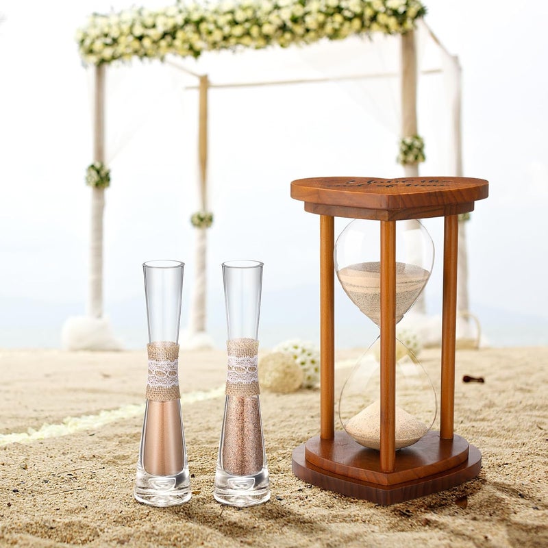 Anglechic Unity Sand for Wedding Ceremony Set Include Wooden Unity Hour Glass 2 Vase 2 Bag Sand 1 Funnel for Wedding Engagement Anniversary Table Decorations(Brown,Farmhouse) - Image 4